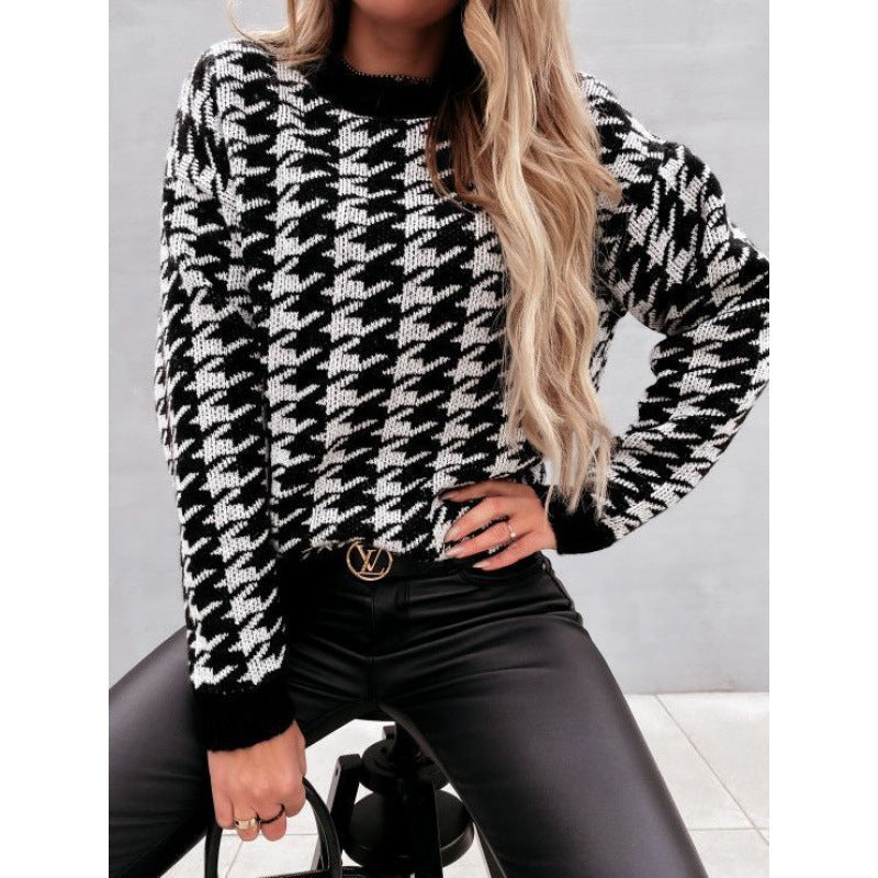 Damen Pullover mit modernem Hahnentrittmuster und lässigem Schnitt Drune