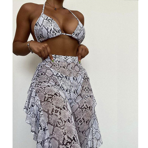 Damen Bikini-Set mit raffiniertem Schlangenmotiv und schwingendem Rock Drune
