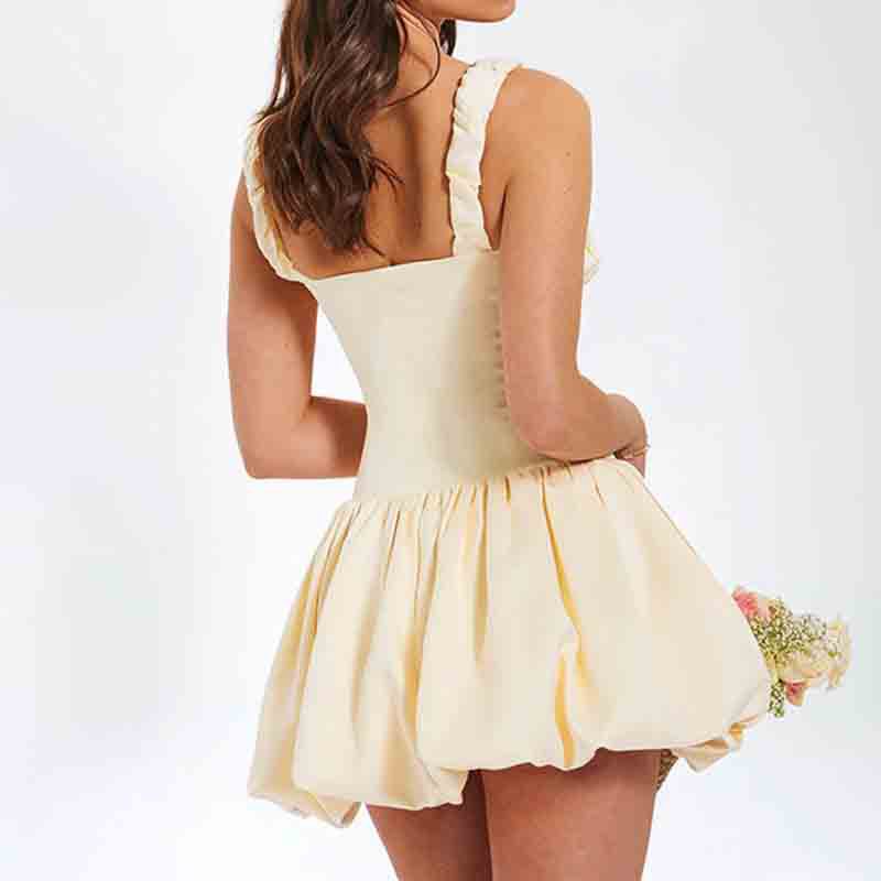 Damen Mini-Kleid mit voluminösem Rock und Rüschendetails Drune