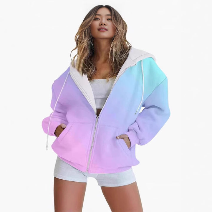 Damen oversized Kapuzenjacke mit Farbverlauf und praktischen Taschen Drune