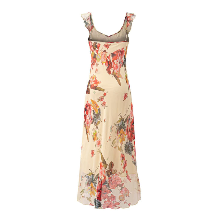 Damen Maxikleid mit zarten Rüschen und floralem Muster Drune
