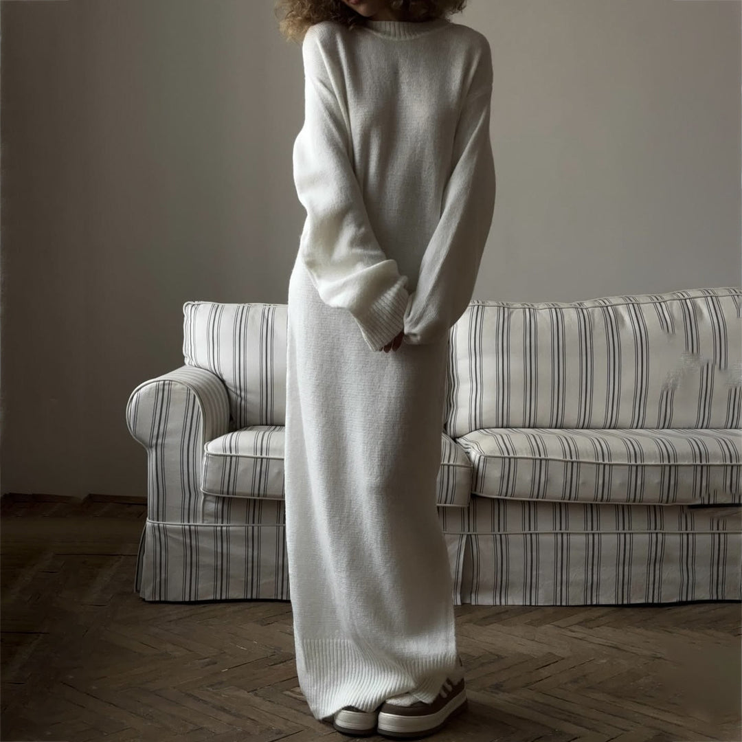 Damen Oversized Strickkleid mit langen Ärmeln und breitem Saum Drune