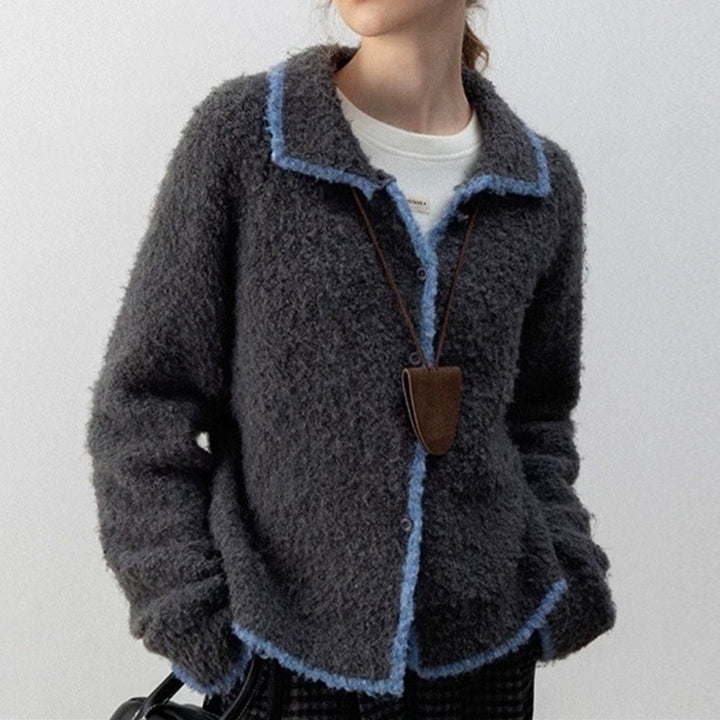 Damen kuscheliger Strickcardigan mit Kontrastdetails und kragen Drune
