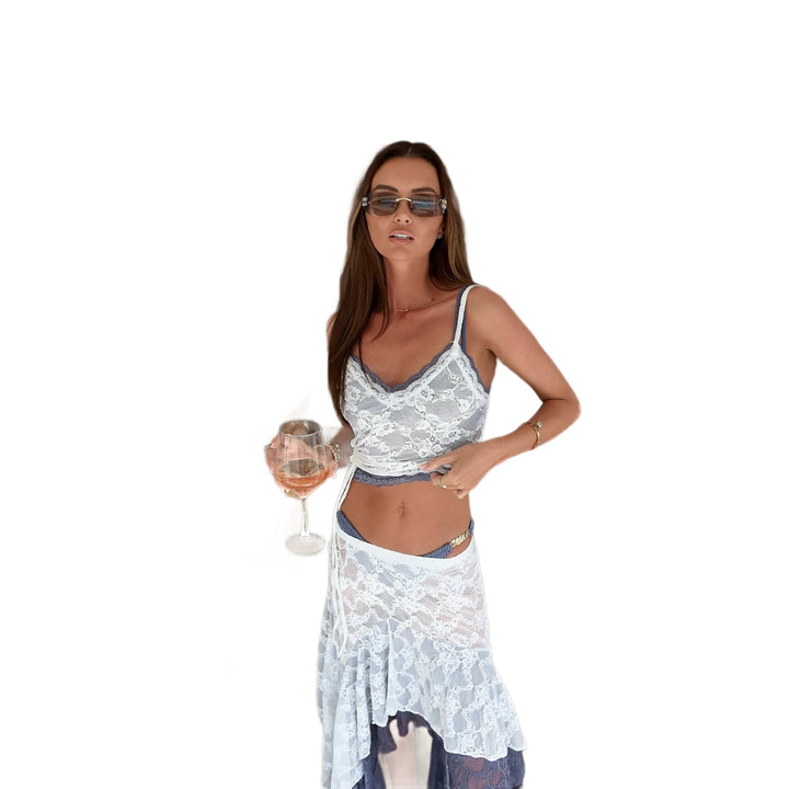Damen romantisches Spitzen-Set mit Crop-Top und Maxirücke Drune