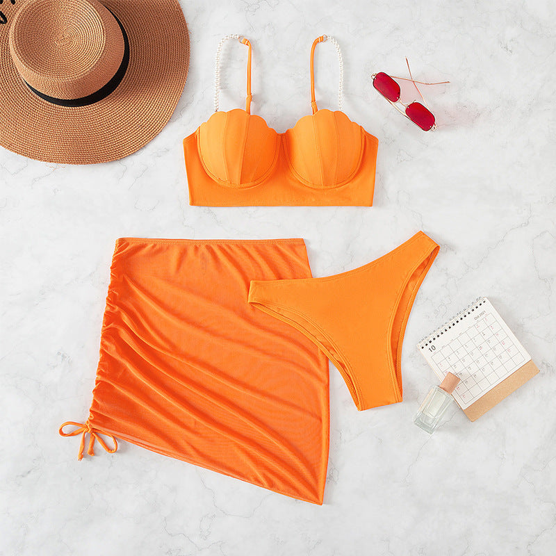 Damen Bandeau-Bikini mit eleganten Perlen-Trägern Drune