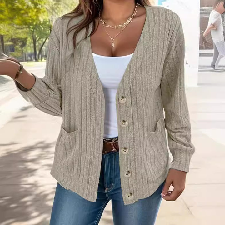 Damen Strickjacke mit Knopfleiste und seitlichen Taschen Drune