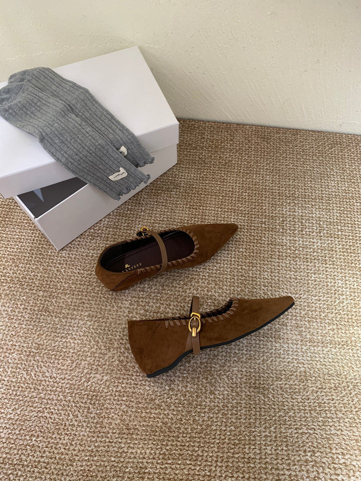 Damen elegante Schnürpumps mit modischem Riemen und spitzem Fußteil Drune