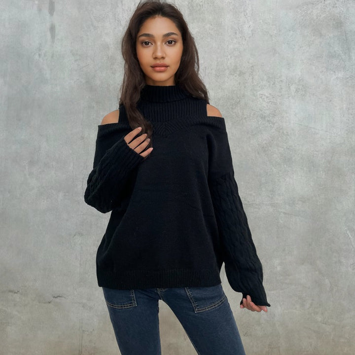 Damen Pullover mit schulterfreiem Design und strukturierten Ärmeln Drune