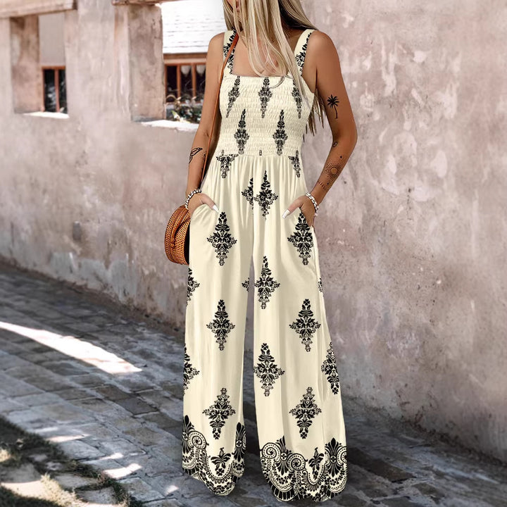 Damen Weitbeiniger Jumpsuit mit elastischem Oberteil und praktischen Taschen Drune