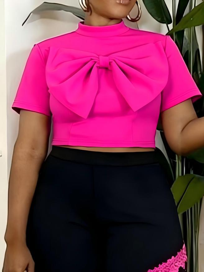 Damen Modische kurzärmlige Bluse mit dekorativem Schleifen-Detail Drune