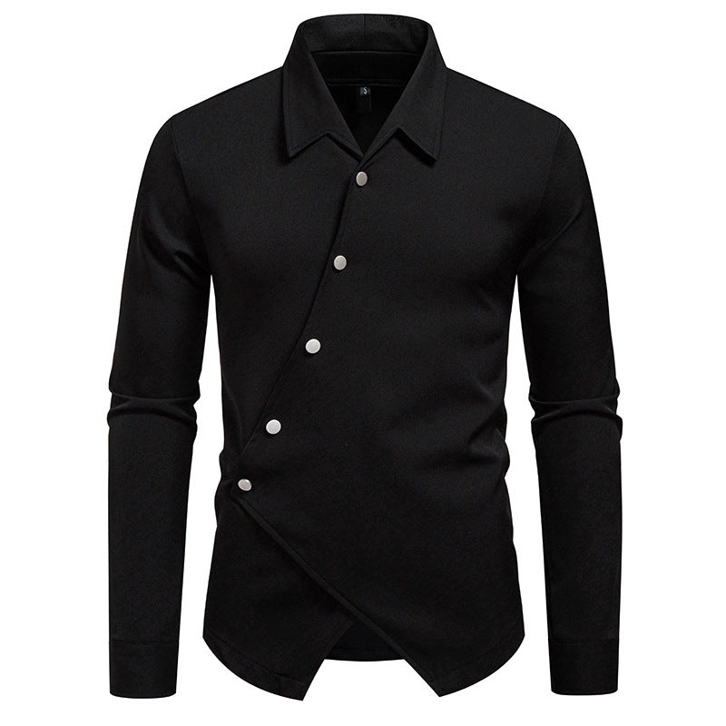 Herren modisches Langarmhemd mit asymmetrischem Knopfdesign Drune