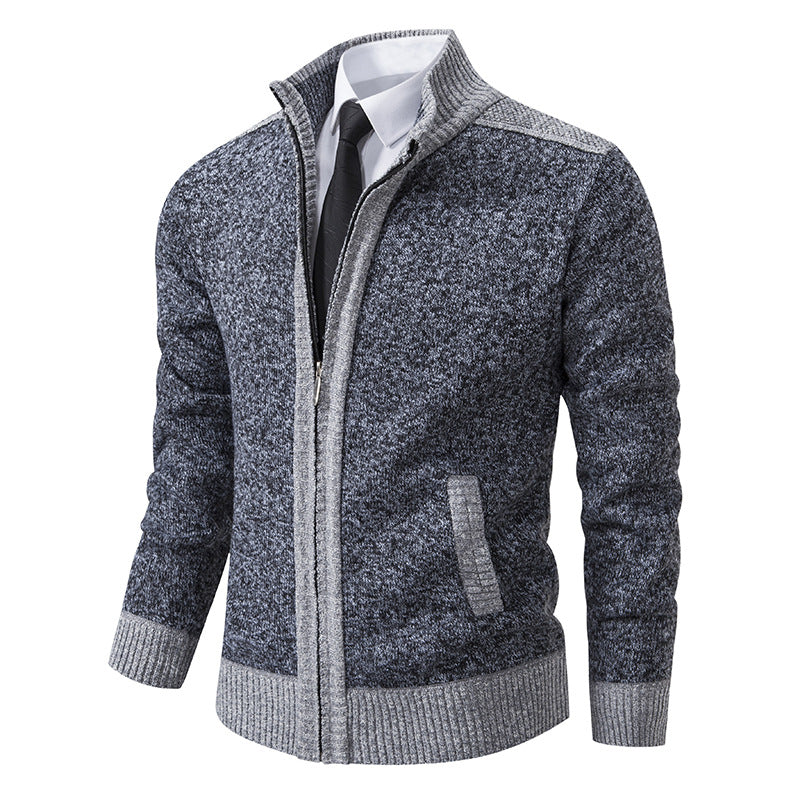 Herren nan strukturierter Strickcardigan mit Stehkragen und durchgehendem Reißverschluss Drune