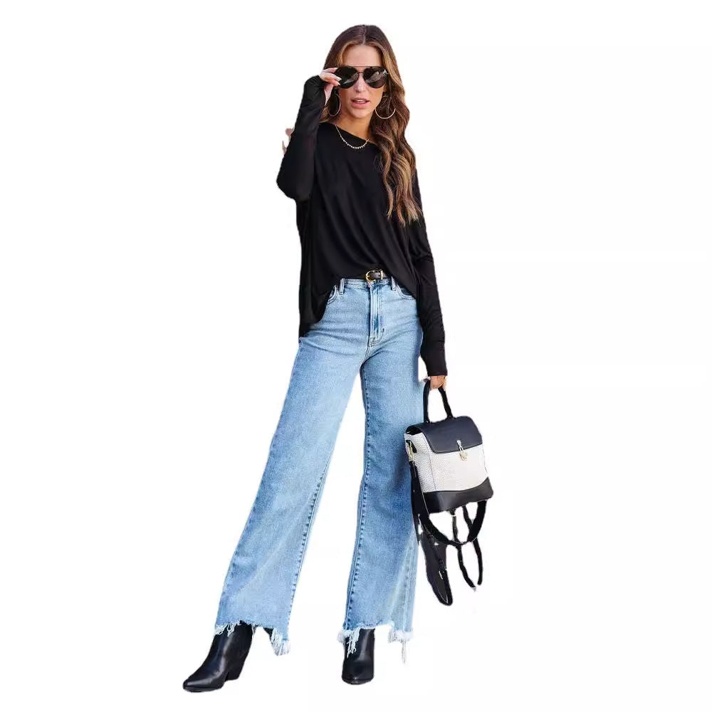 Damen lässiges Longsleeve Shirt mit Schlitzen Drune
