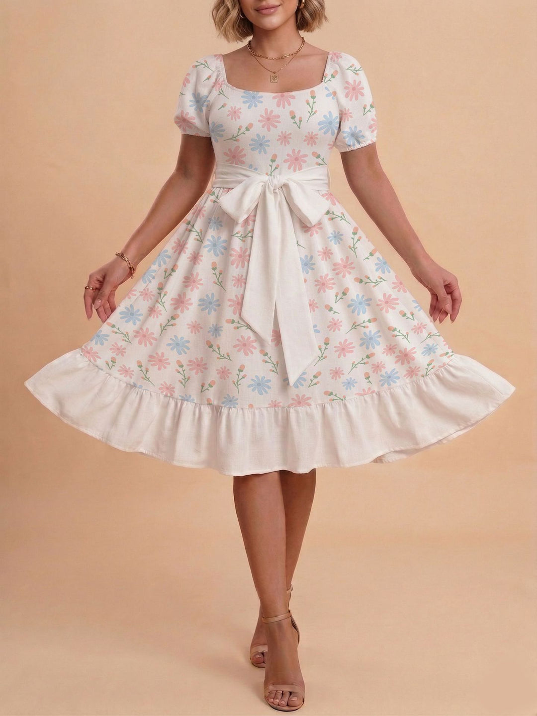 Damen Verspieltes Maxikleid mit Bärenmuster und taillierbarem Band Drune