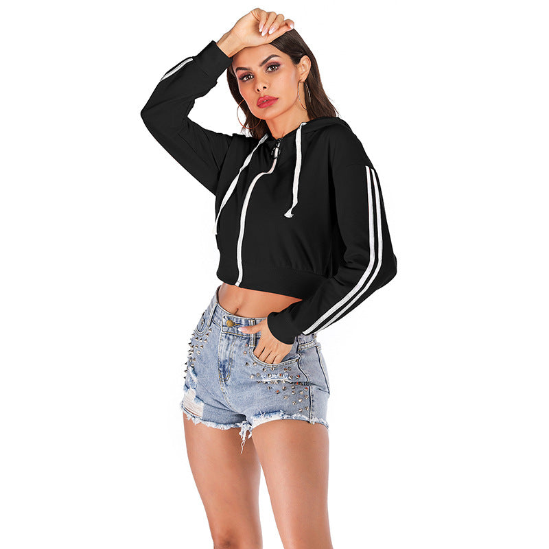 Damen cropped Kapuzenpullover mit seitlichen Streifen und hochwertigem Stoff Drune