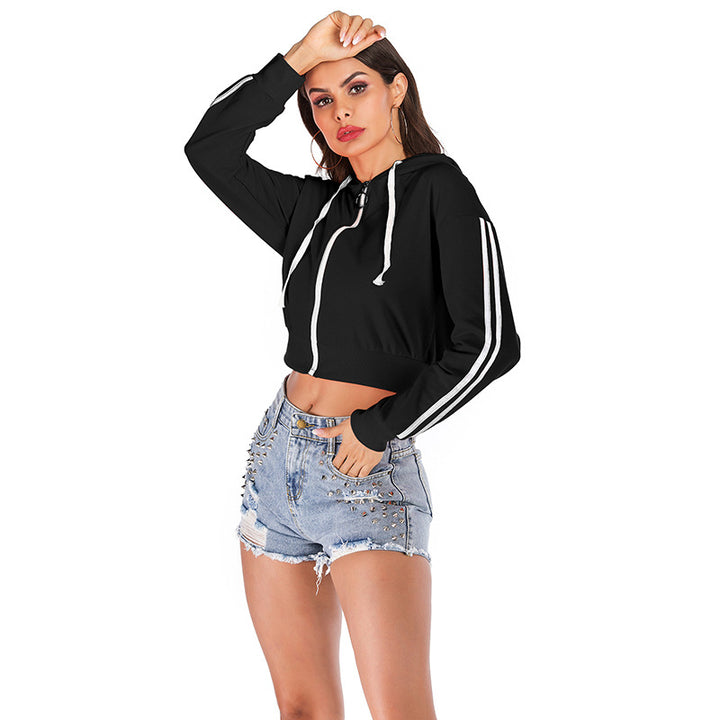 Damen cropped Kapuzenpullover mit seitlichen Streifen und hochwertigem Stoff Drune
