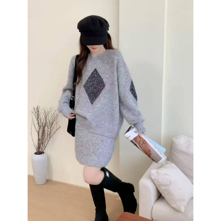 Damen Strickpullover mit funkelnden Diamantdetails und lässigem Schnitt Drune