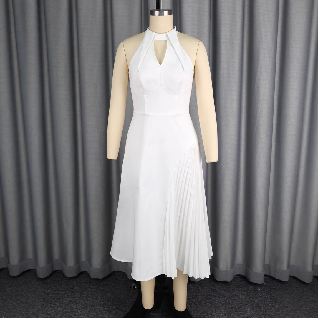 Damen Elegantes Midikleid mit Keyhole-Ausschnitt und plissiertem Saum Drune
