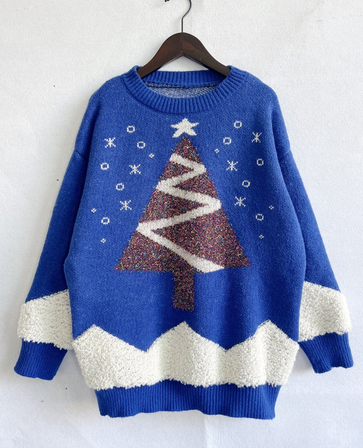 Damen Weihnachts-Pullover mit glitzerndem Baum-Motiv und kuscheliger Struktur Drune