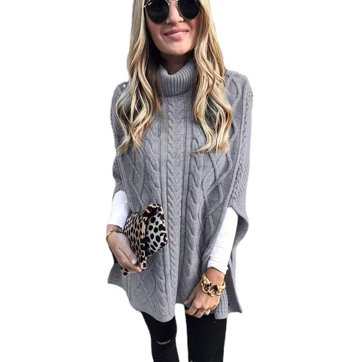 Damen Strickponcho mit hohem Kragen Drune