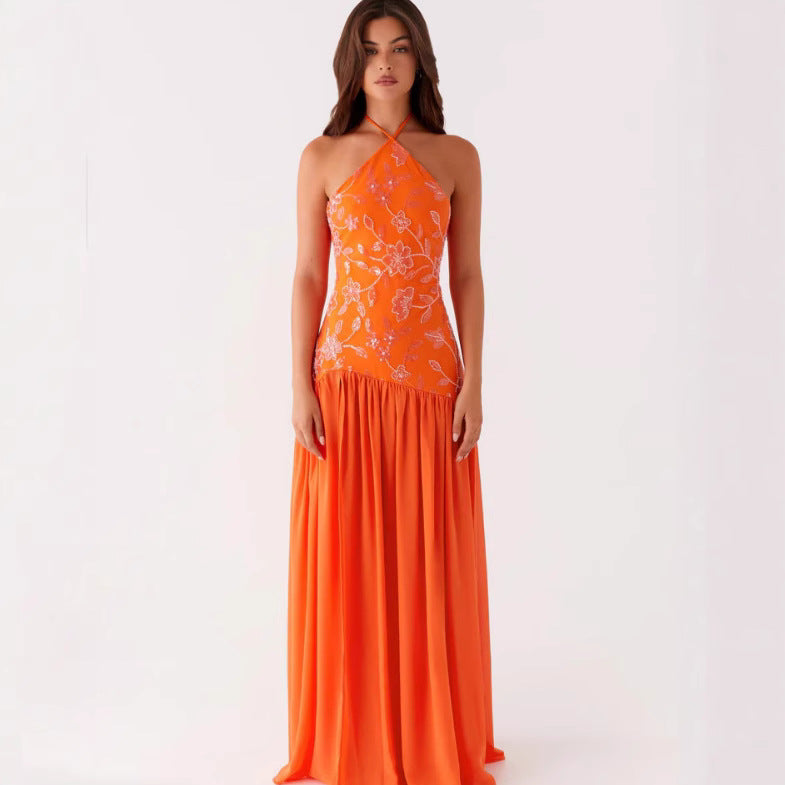 Damen Elegantes Maxikleid mit floralem Print und schwingendem Rock Drune
