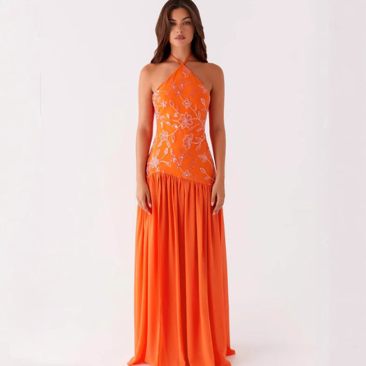 Damen Elegantes Maxikleid mit floralem Print und schwingendem Rock Drune