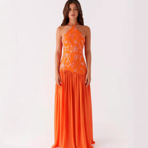 Damen Elegantes Maxikleid mit floralem Print und schwingendem Rock Drune