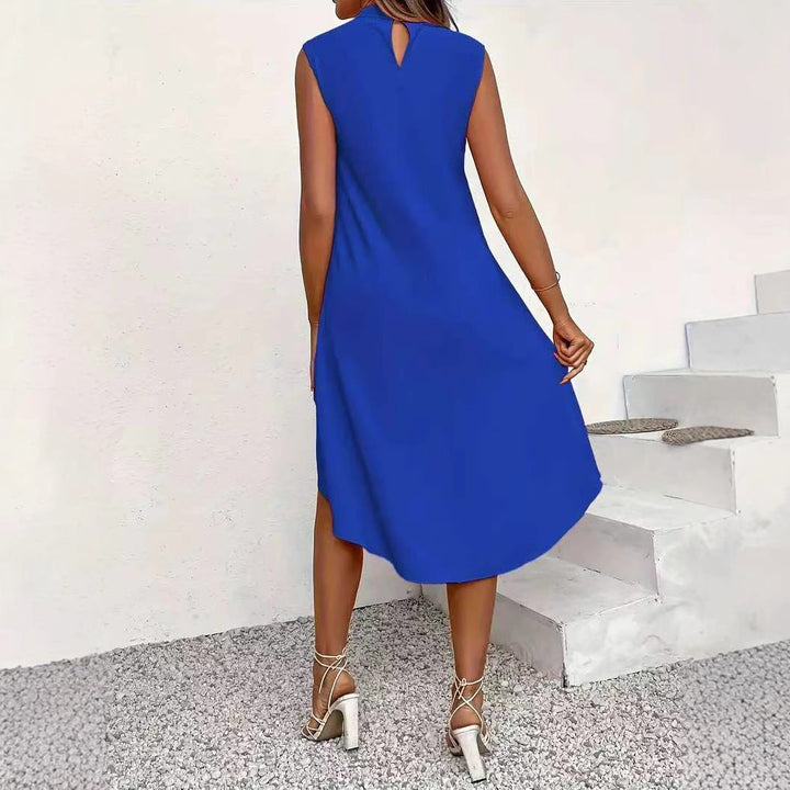 Damen asymmetrisches A-Linien Kleid mit schickem Schlüssellochausschnitt und fließendem Schnitt Drune