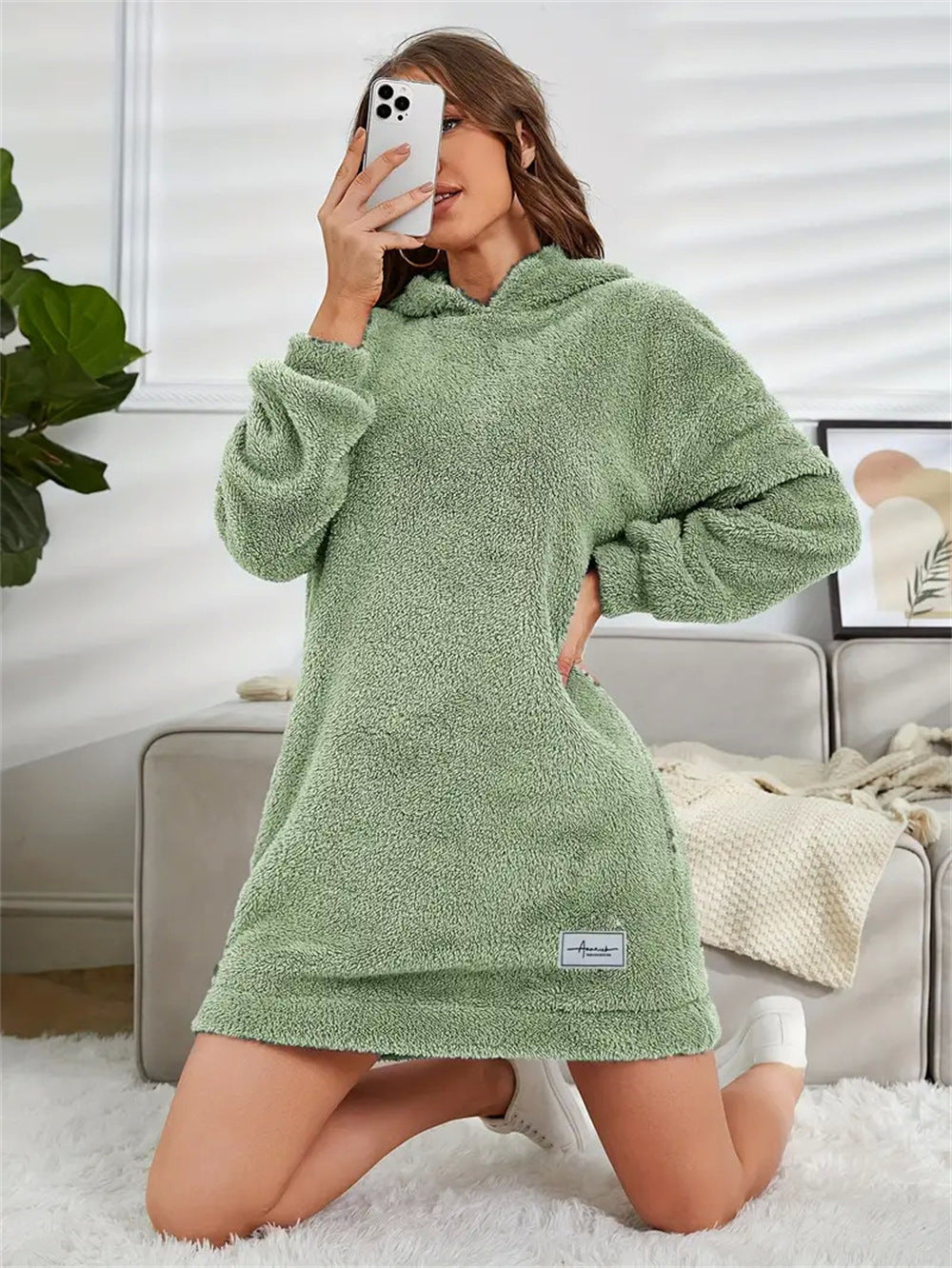 Damen Kuscheliges Hoodie-Kleid Drune