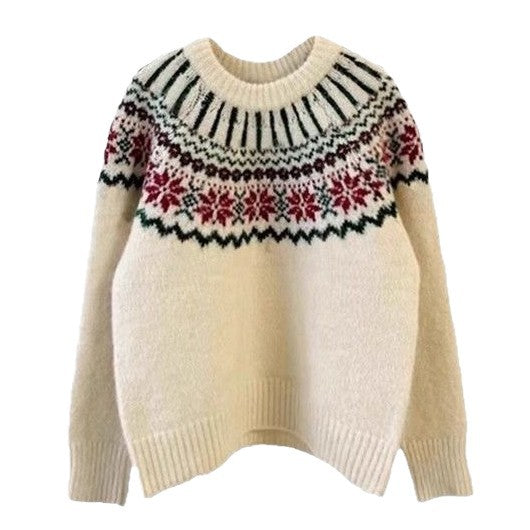 Damen Strickpullover mit festlichem Norweger-Motiv und weitem Schnitt Drune