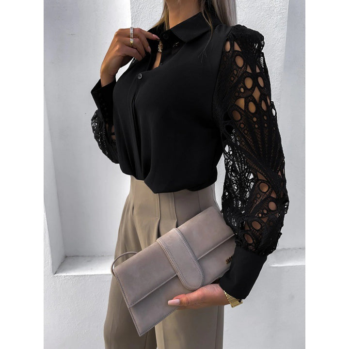 Damen Elegante Bluse mit romantischen Spitzenärmeln Drune