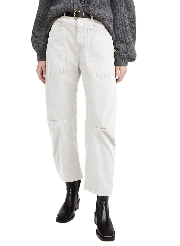 Damen nan lässige Canvas-Hose mit hohem Bund, weitem Bein und aufgesetzten Taschen Drune