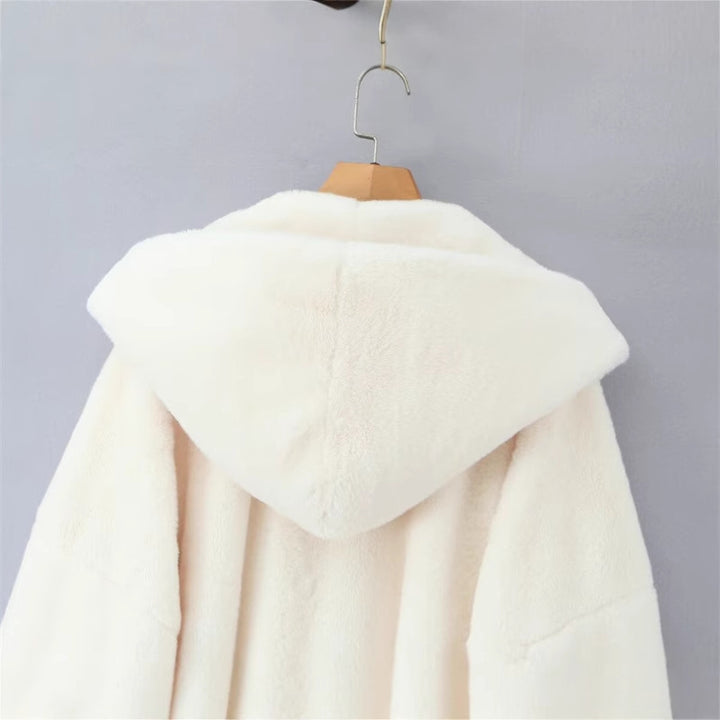 Damen kuschelige Fleecejacke mit Kapuze und Gürtel Drune