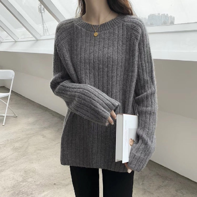 Damen gemütlicher Strickpullover mit weitem Schnitt und Rippenstruktur Drune