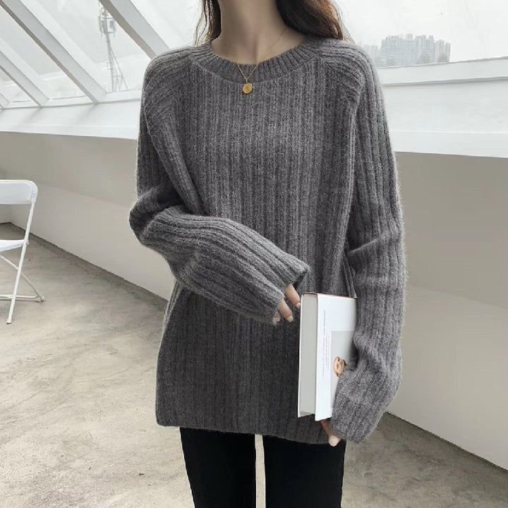 Damen gemütlicher Strickpullover mit weitem Schnitt und Rippenstruktur Drune