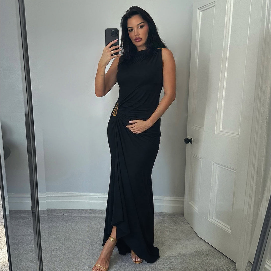 Damen Figurbetontes Maxikleid mit asymmetrischem Design und eleganten Raffungen Drune