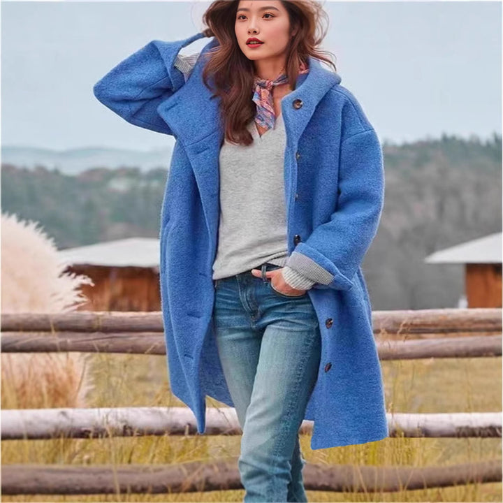 Damen Oversized Wollmantel mit praktischem Knopfverschluss Drune