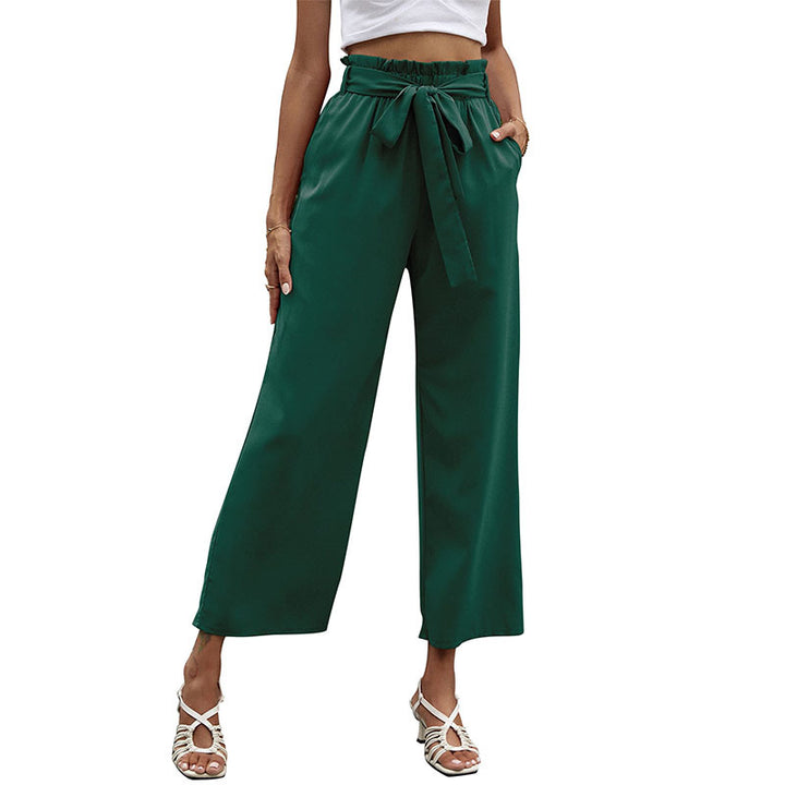 Damen elegante Palazzo-Hose mit elastischem Bund und Bindegürtel Drune
