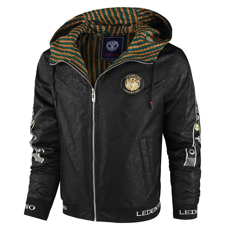 Herren nan leichte Kapuzen-Sportjacke mit Jacquardmuster, Metallreißverschluss und elastischen Bündchen Drune