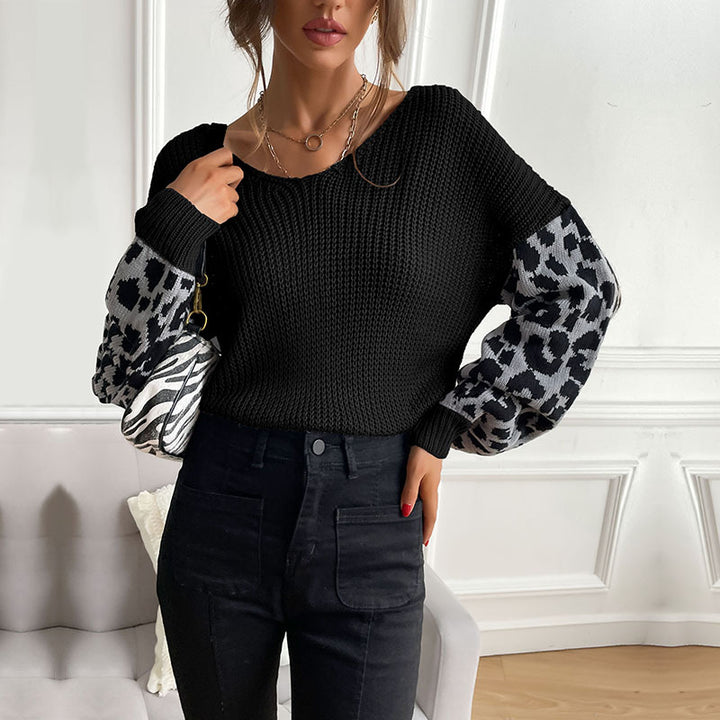 Damen Strickpullover mit modischem Animal-Print an den Ärmeln Drune