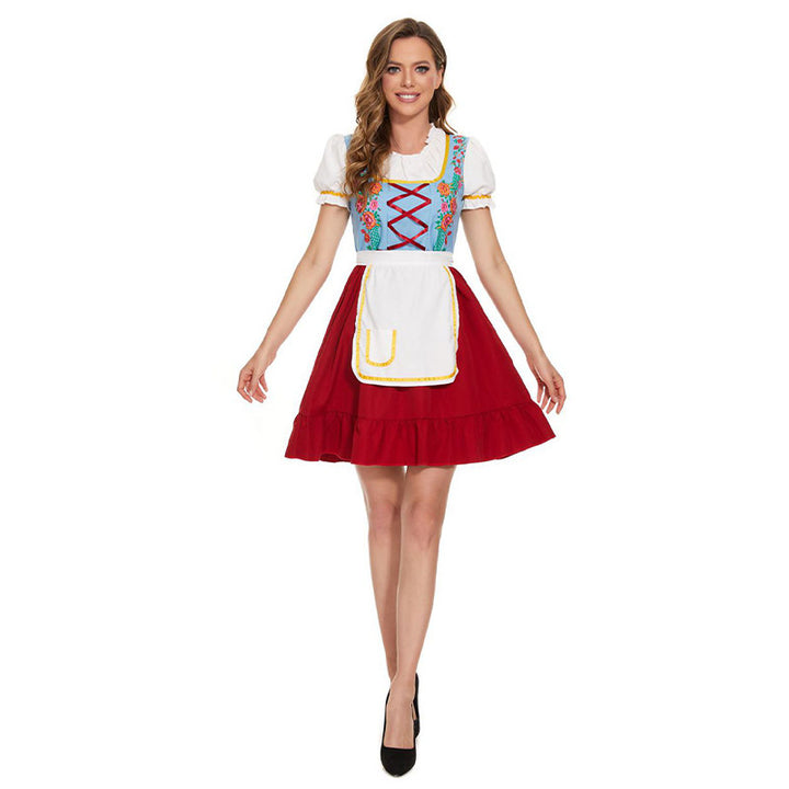 Damen nan nostalgisches Trachten-Kostümkleid mit geschnürtem Mieder, Rüschenkragen und abnehmbarer Schürze Drune