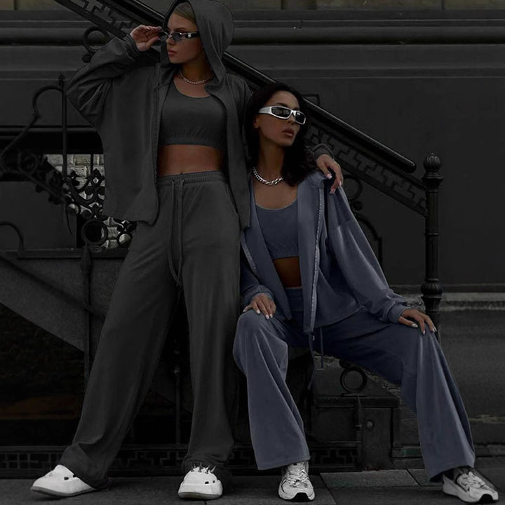 Damen sportliches Freizeit-Set mit cropped Top und weiter Hose Drune