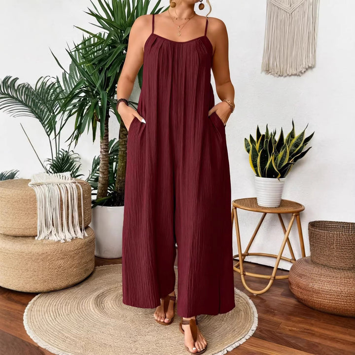 Damen luftiger Jumpsuit mit schmalen Spaghettiträgern und seitlichen Taschen Drune