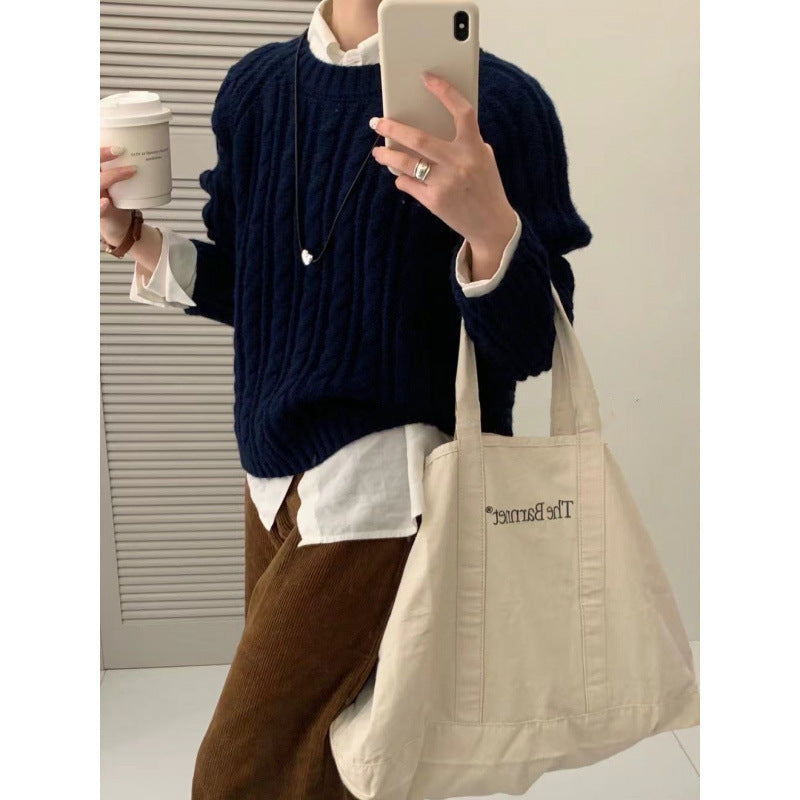 Damen Grobstrickpullover mit modernen Wendepunkten und lässigem Schnitt Drune