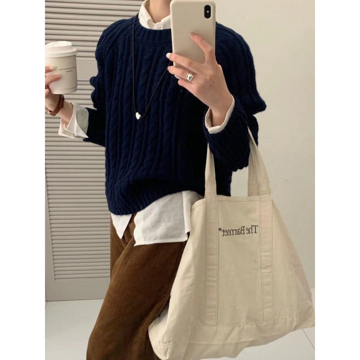 Damen Grobstrickpullover mit modernen Wendepunkten und lässigem Schnitt Drune