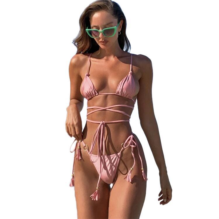 Damen sexy Bikiniset mit verstellbaren Trägern und Fransen Drune