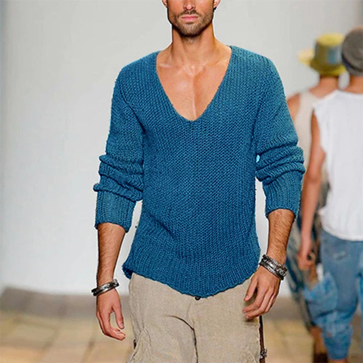 Herren lässiger Strickpullover mit tiefem V-Ausschnitt und komfortablem Schnitt Drune