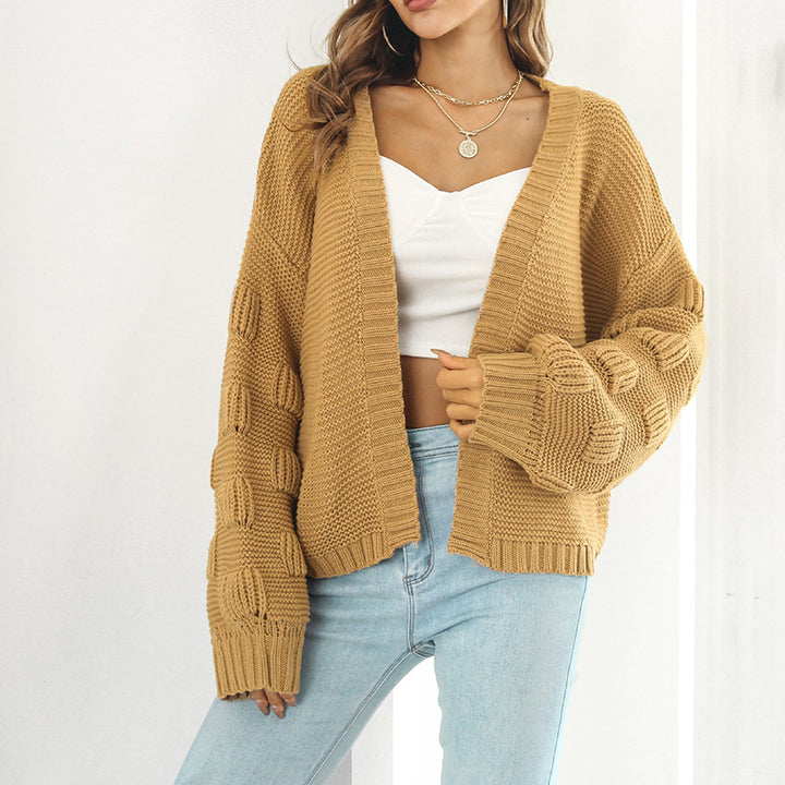 Damen Großer Strickcardigan mit voluminösen Ärmeln und modernen Mustern Drune