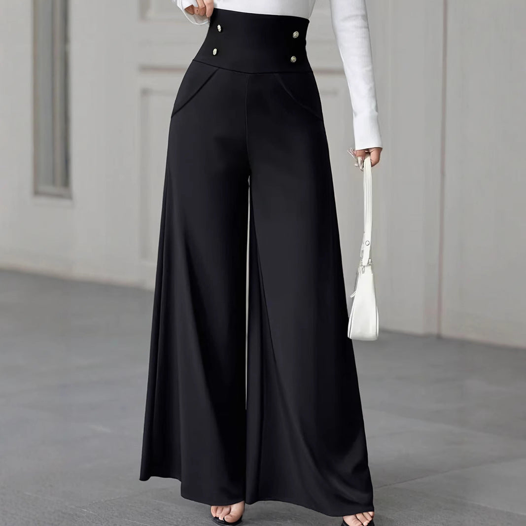 Damen Hochtaillierte Palazzo-Hose mit dekorativen Knöpfen Drune