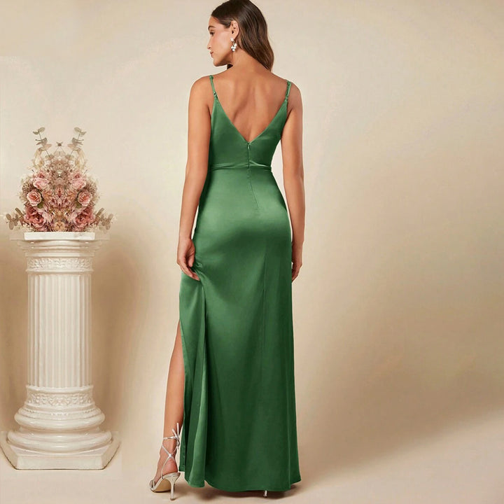 Damen Elegantes Wickelkleid mit hoher Beinschlitze und schmalen Trägern Drune